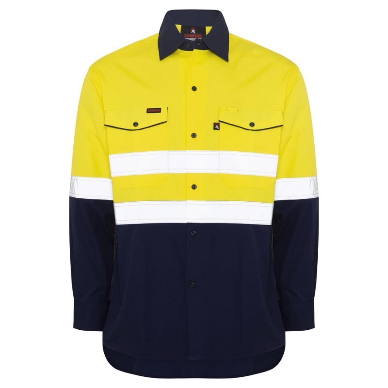Taped Lightweight Hi Vis Ripstop Shirt - Yellow/Navy
