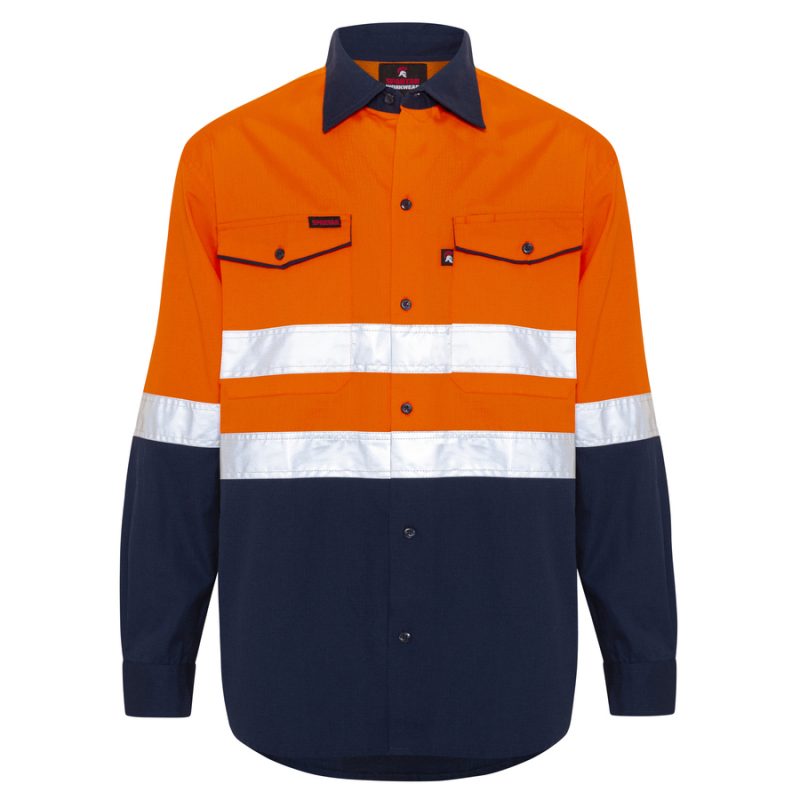 Taped Lightweight Hi Vis Ripstop Shirt - Orange/Navy