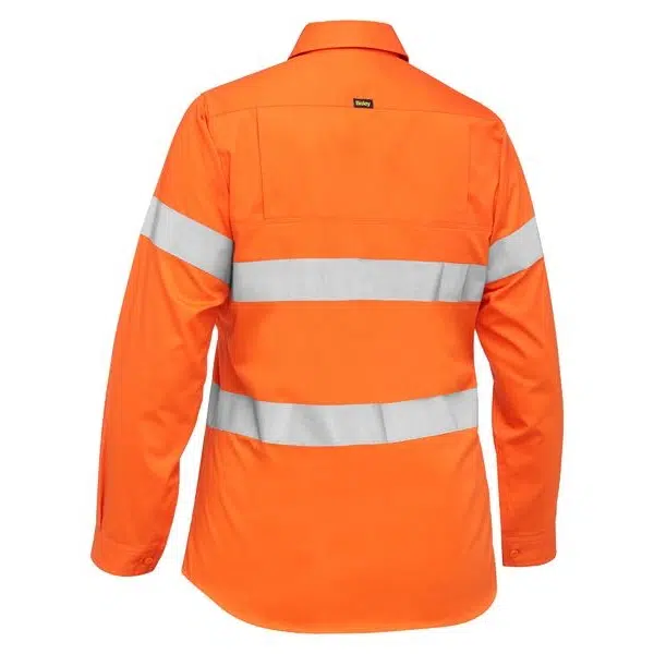 60218 - Womens Cotton Drill Taped Shirt – Orange - Image 2