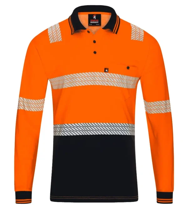 Taped Micro Mesh Long Sleeve Hi Vis Polo – Orange/Navy
